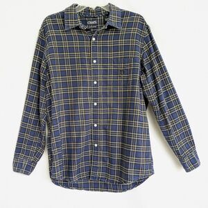 Chaps Men's Cotton Oxford Shirt Size L Blue Plaid Button Down Long Sleeve